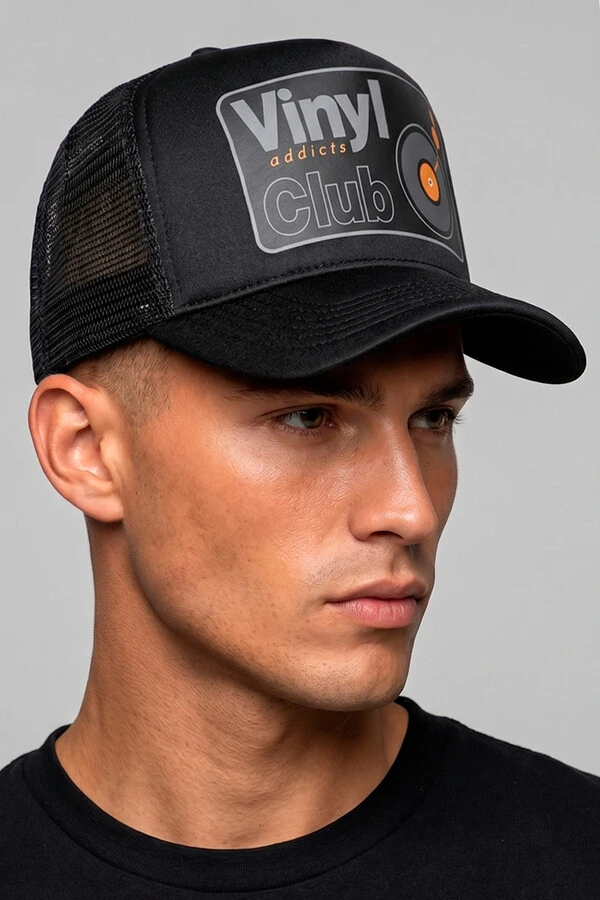 Boné trucker retrô preto Vinyl