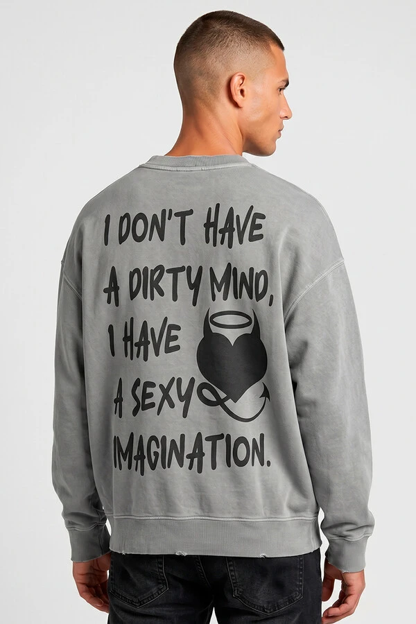 Blusa oversized de moletom estonado cinza Dirty Mind