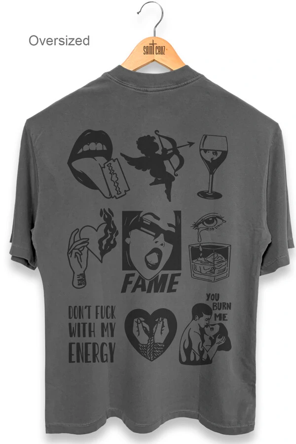 Camiseta oversized estonada chumbo Fame