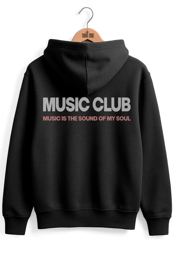 Blusa puff de moletom preta Music Club