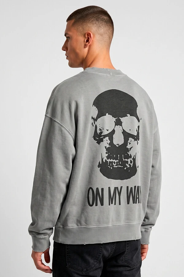 Blusa oversized de moletom estonado cinza On My Way