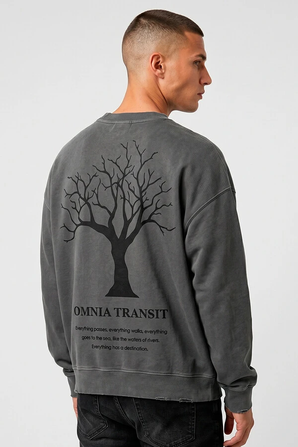 Blusa oversized de moletom estonado chumbo Omnia Transit