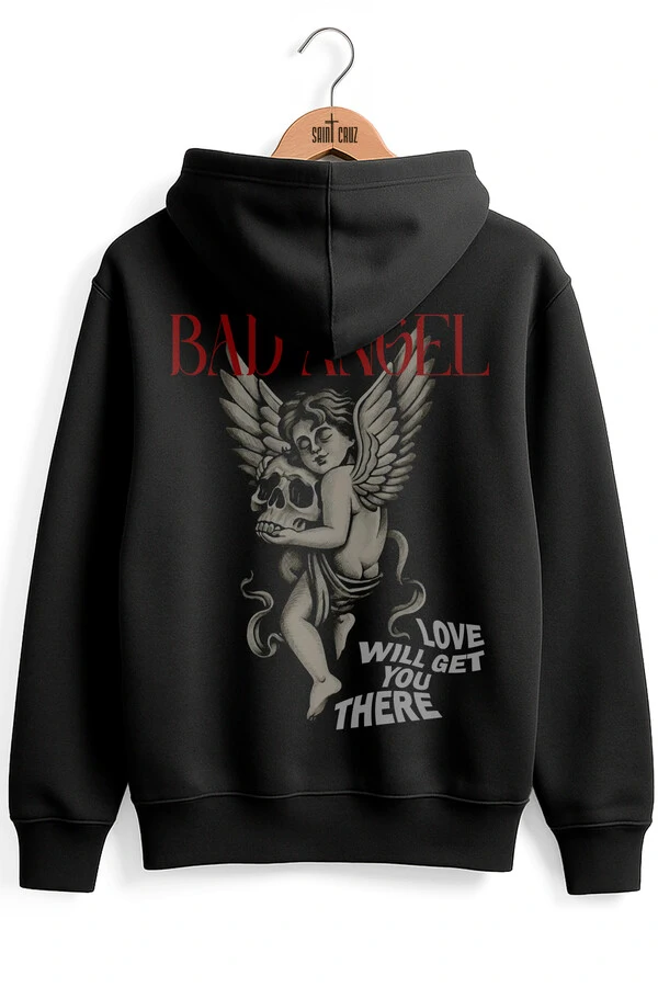Blusa puff de moletom preta Bad Angel