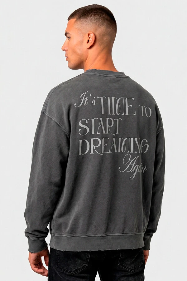 Blusa oversized de moletom estonado chumbo Time