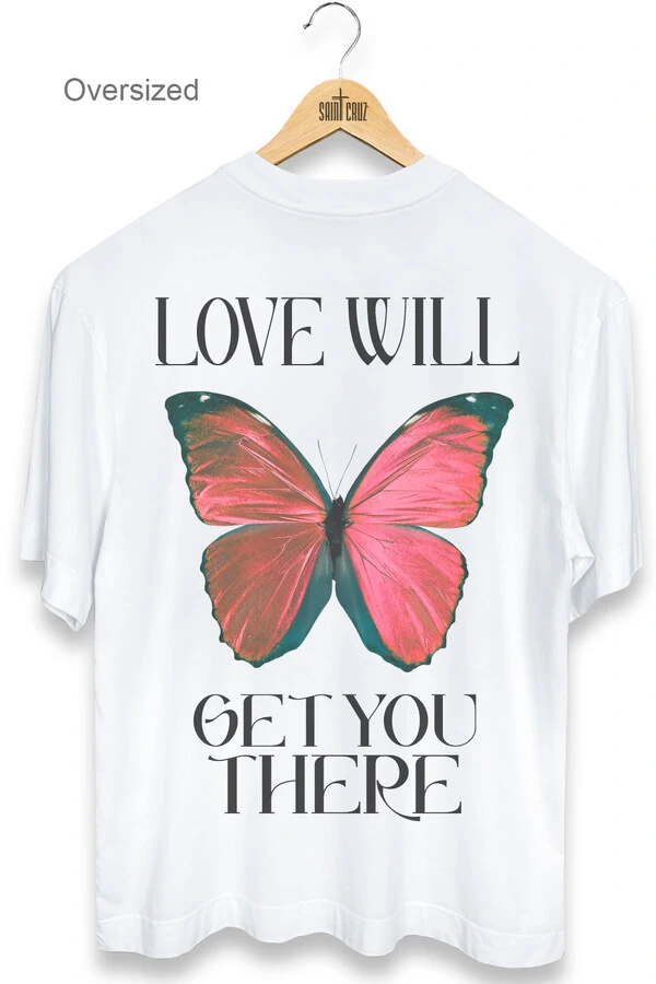 Camiseta oversized branca Red Butterfly
