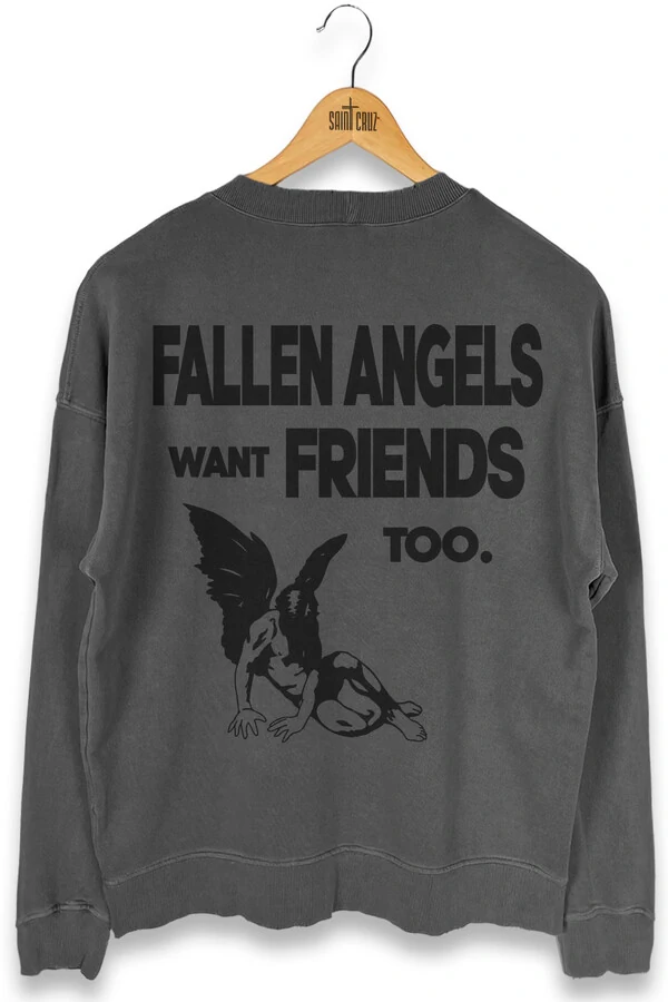 Blusa oversized de moletom estonado chumbo Fallen Angels