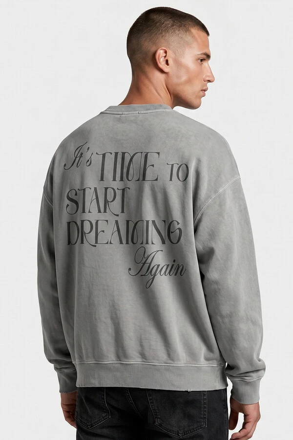 Blusa oversized de moletom estonado cinza Time