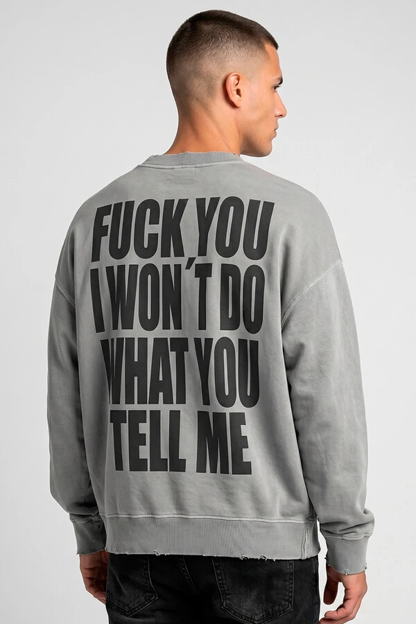 Blusa oversized de moletom estonado cinza Tell Me
