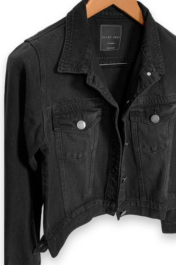 Jaqueta jeans feminina preta David Bowie Outlet