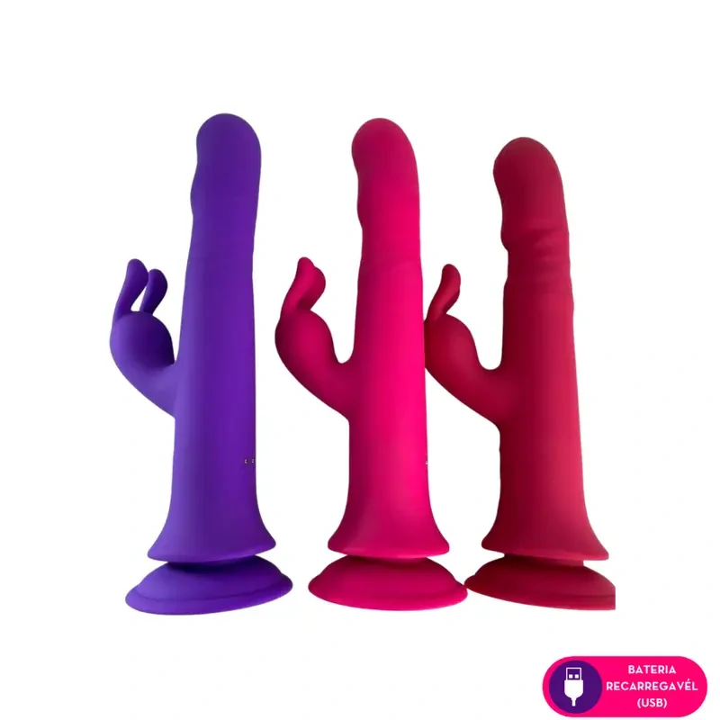 FotoVibrador com Ventosa e Estimulador Clitoriano Rabbit Super Macio Toque Aveludado
