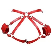 Algema de Pulso com Cinta Harness em Couro e Metal para Coxa e Arreio