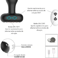 Plug Anal Rotativo 360° em Silicone com Vibração e Controle