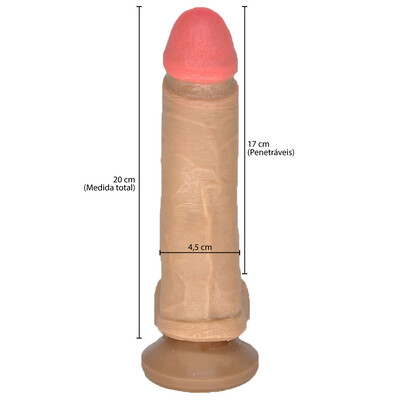 FotoPênis com Escroto, Ventosa e Vibrador em Cyberskin 20 cm x 4,5 cm