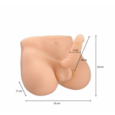 FotoMasturbador Feminino Meio Corpo Masculino em CyberSkin Pênis com Vértebra
