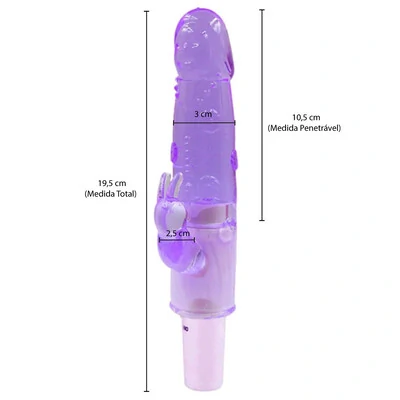 FotoVibrador Bastão com Capa Removível e Estimulador Clitoriano Coelho 19 cm x 3 cm