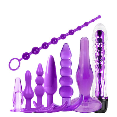 Foto Kit Erótico com 6 Plugs de Silicone e Vibrador - 8 Peças