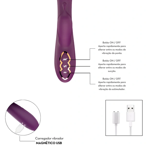 Vibrador Estimulador Clitoriano Ponto G Tripla Estimulação Super Macio Toque Aveludado