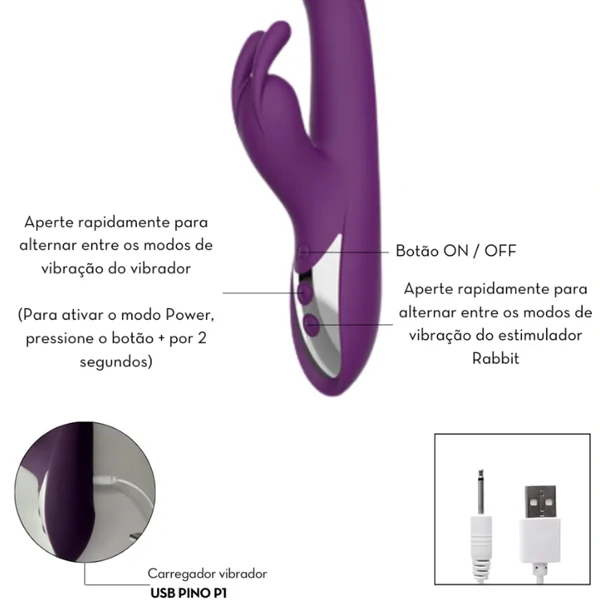 Super Vibrador Estimulador Ponto G com Rabbit Estimulador de Clitoris Toque Aveludado