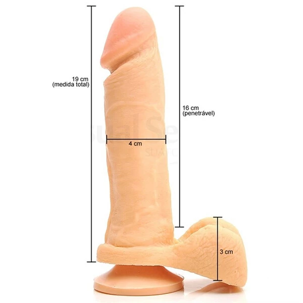 Pênis Magic com Escroto e Ventosa 19 cm x 4 cm
