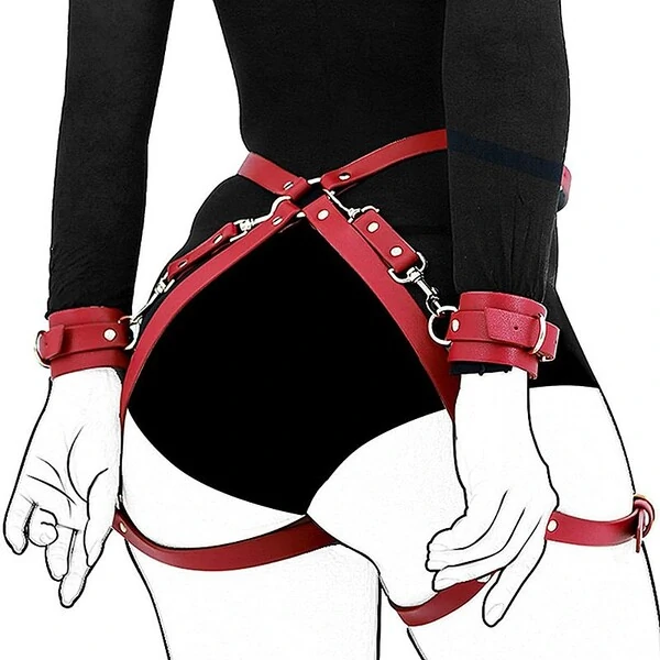 Algema de Pulso com Cinta Harness em Couro e Metal para Coxa e Arreio