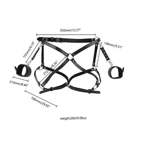 Algema de Pulso com Cinta Harness em Couro e Metal para Coxa e Arreio
