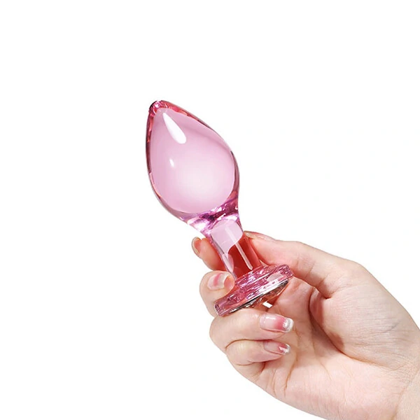 Plug Anal de Vidro com Pedra Brilhante da Base Formato Coração