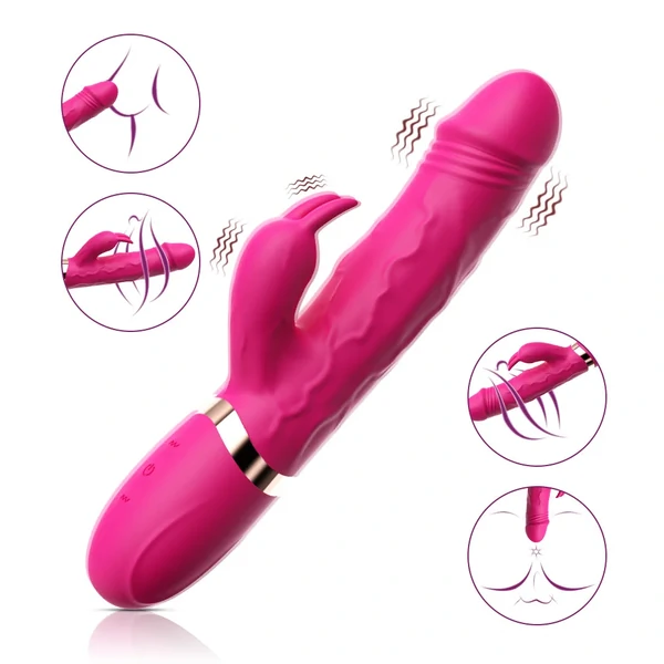 Vibrador com Estimulador Duplo Rabbit Ponto G e Clitóris com Veias