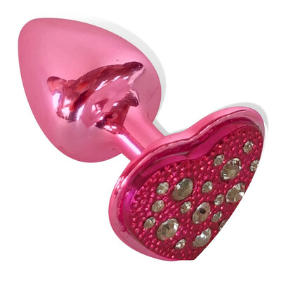 Foto Plug Anal em Metal com Base de Coração Cravejada 7 cm x 3 cm
