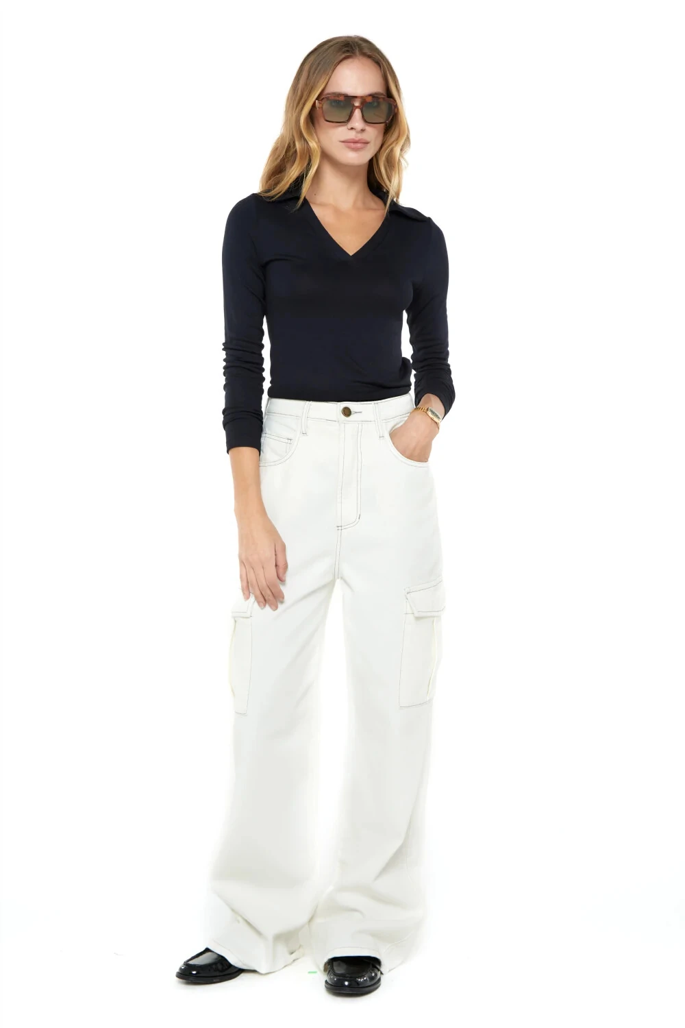 Calça Sarja Cargo Pespontos