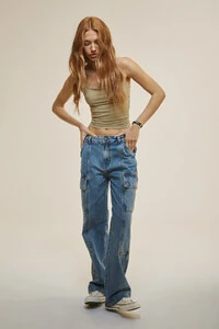 Calça Jeans Cargo Média