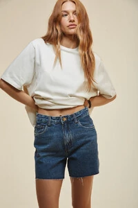 Bermuda Jeans Curta Cintura Média