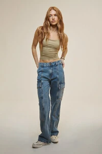 Calça Jeans Cargo Média