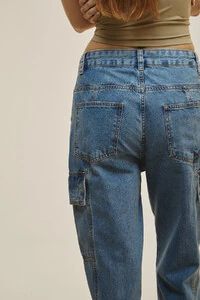 Calça Jeans Cargo Média