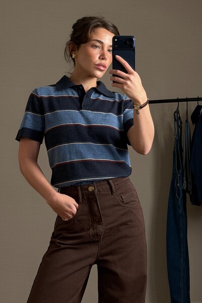 FotoBlusa Polo Tricot Listrada Azul