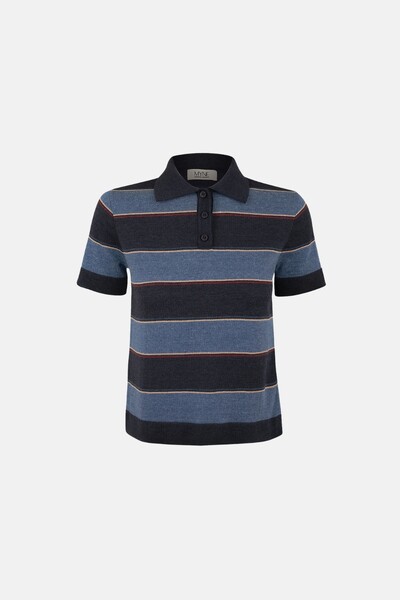 Foto Blusa Polo Tricot Listrada Azul