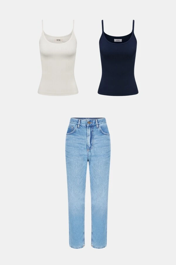 Regata Ribana Alças Finas e Calça Jeans Dad Edition 2.0