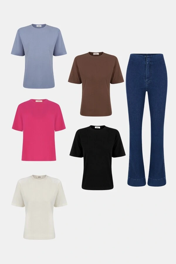 T-Shirt Colors Essential e Calça Jeans Elastano Sem Cós