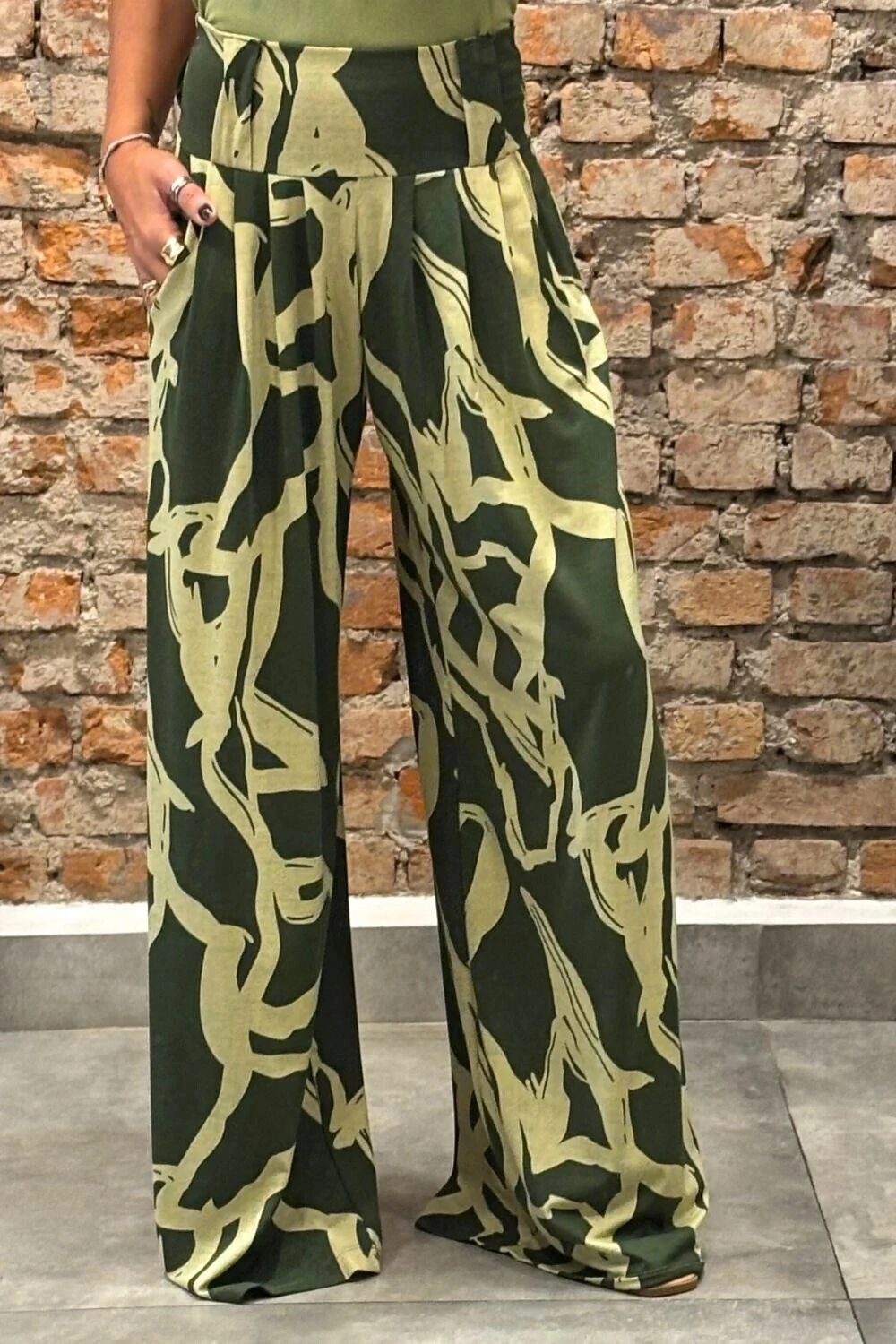 Calça Pantalona Estampada verde