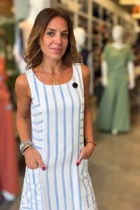 Vestido Listras em Viscolinho