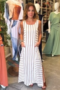 Vestido Listras em Viscolinho