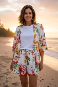 Conjunto Bermuda + Kimono em viscose