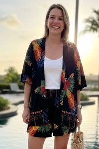 Conjunto Bermuda + Kimono em viscose