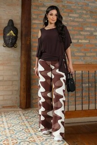 Calça Pantalona Mel Estampada
