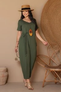 Macacão em malha crepiada com amarração Encanto