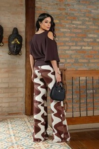 Calça Pantalona Mel Estampada