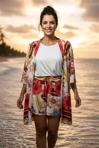 Conjunto Bermuda + Kimono em viscose