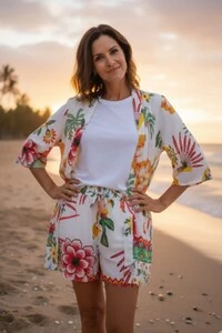 Conjunto Bermuda + Kimono em viscose