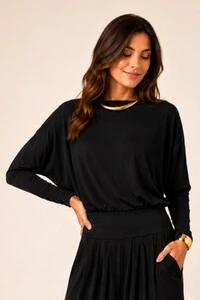 Blusa Morcego Manga Longa em Fluity