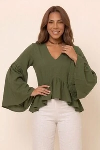 Bata Betina Manga Longa Viscolinho