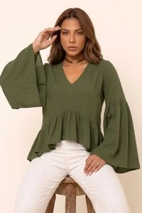 Bata Betina Manga Longa Viscolinho